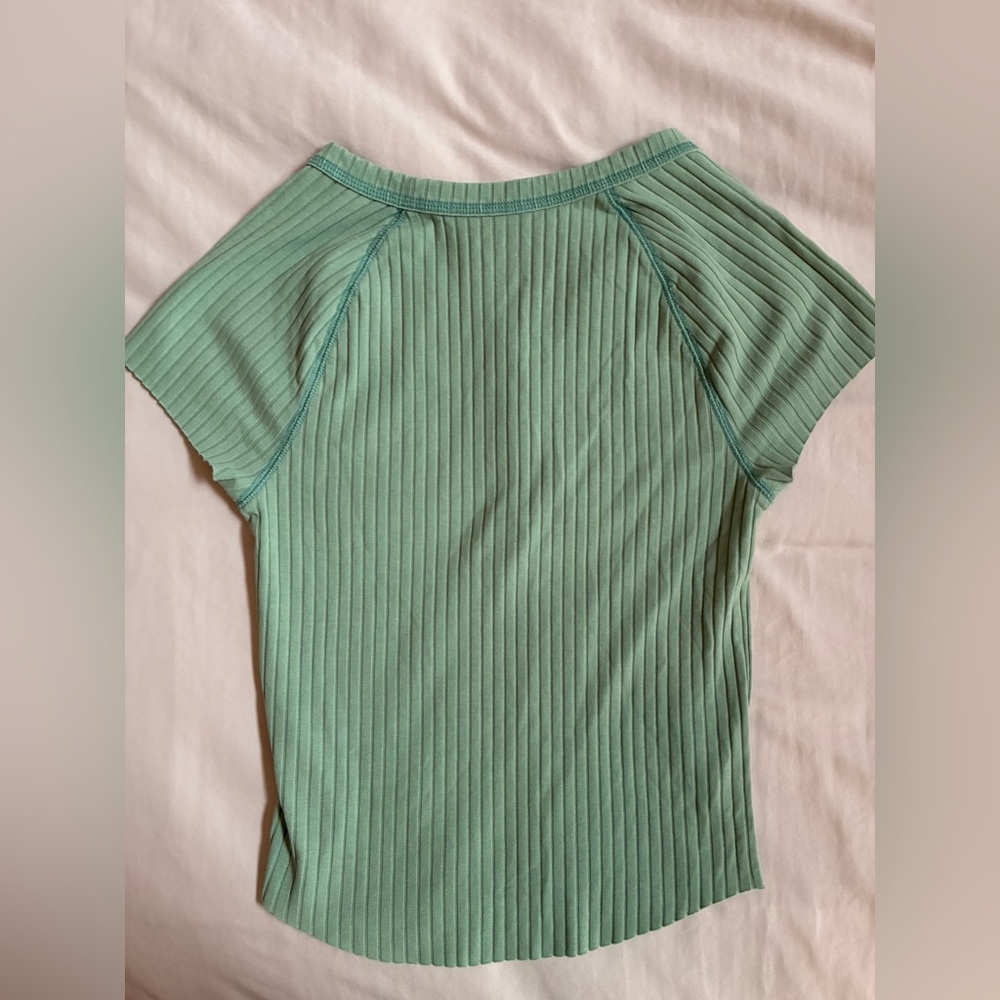 American Eagle Outfitters Sage Ribbed Short Sleeve Top